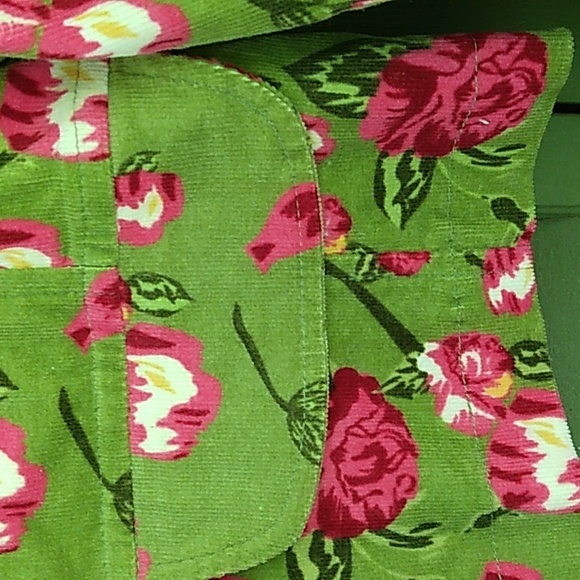 Corduroy Blazer Jacket green Me Jane size XL pink flowers fall Barbie statement - Picture 4 of 9